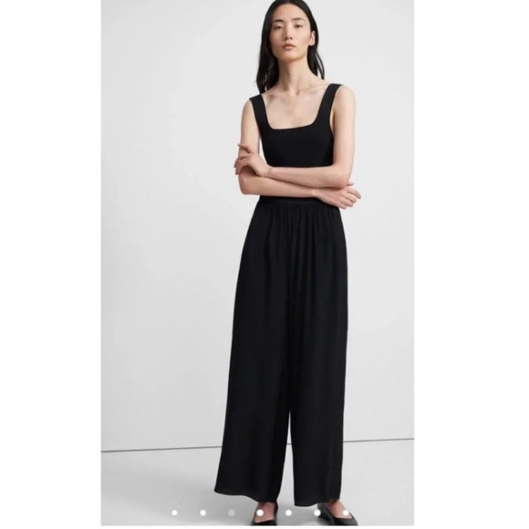 NWT $495 Theory Sleeveless Square Neck Jumpsuit Rib Romper Crepe Petite Black - Picture 1 of 11